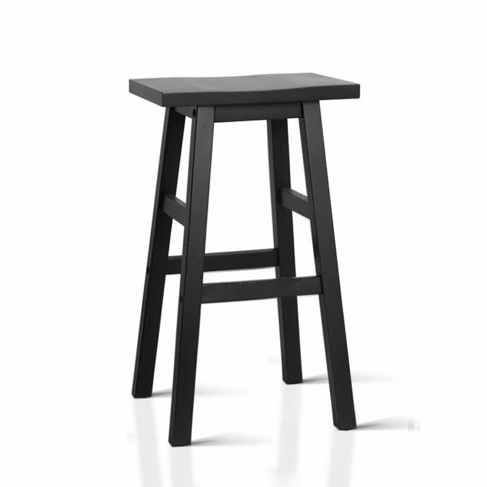 New Set of 2 Wooden Backless Bar Stools - Black