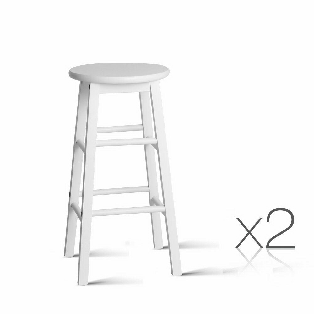 New Set of 2 Beech Wood Backless Bar Stools - White