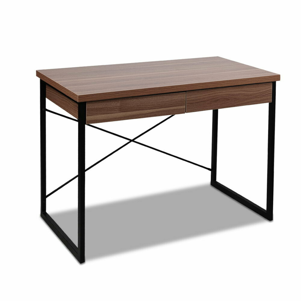 New Metal Desk with Drawer - Walnut