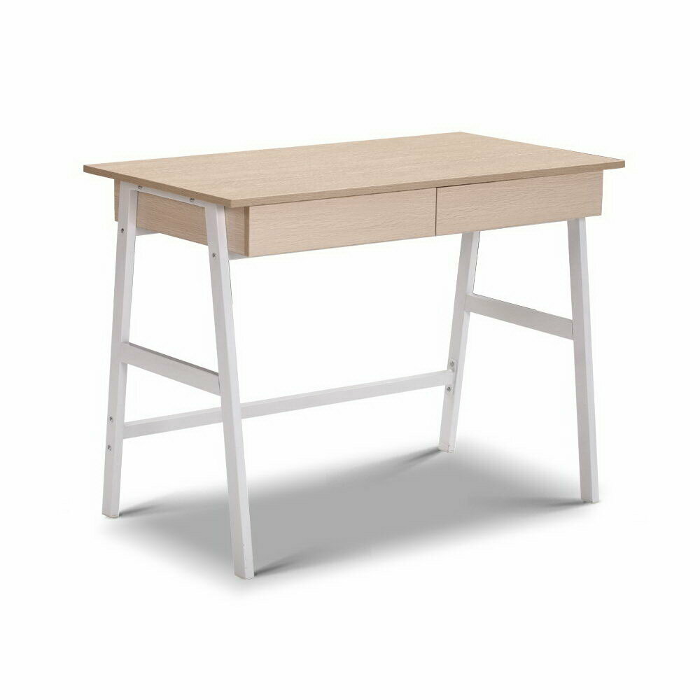 New Metal Desk with Drawer - White with Oak Top