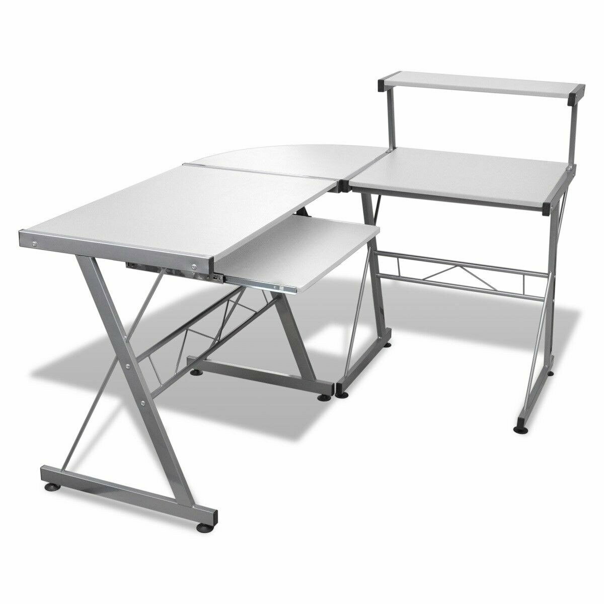 New Corner Metal Pull Out Table Desk - White