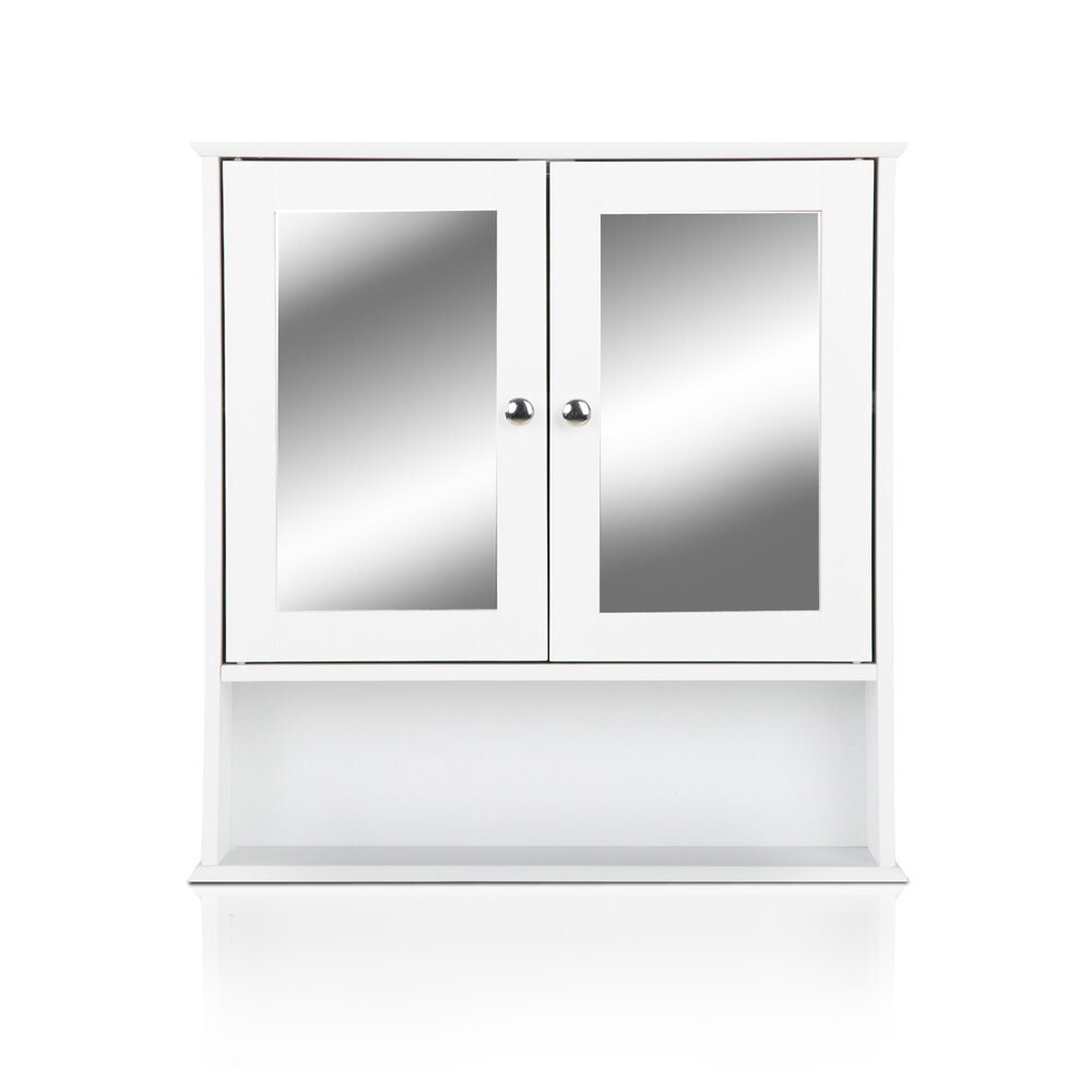 New Bathroom Tallboy Storage Cabinet with Mirror - White