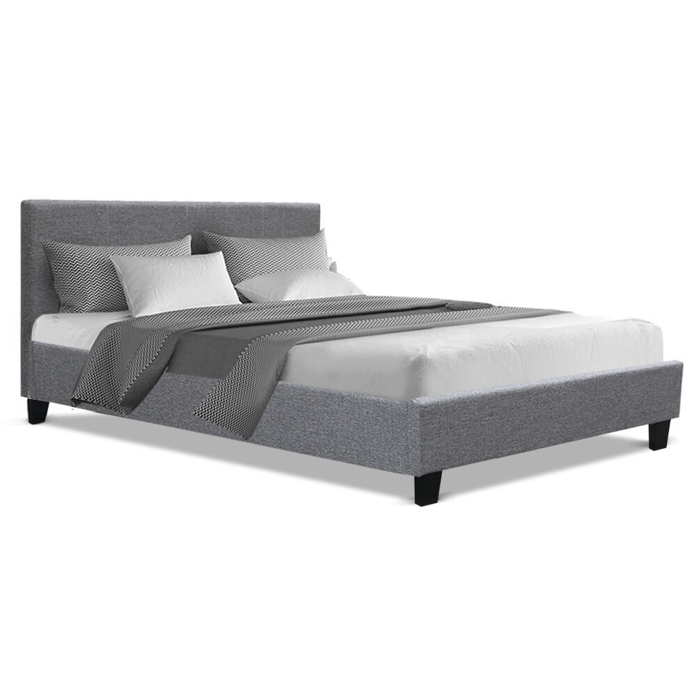 New Bed Frame Double Size Base Mattress Platform Fabric Wooden Grey NEO