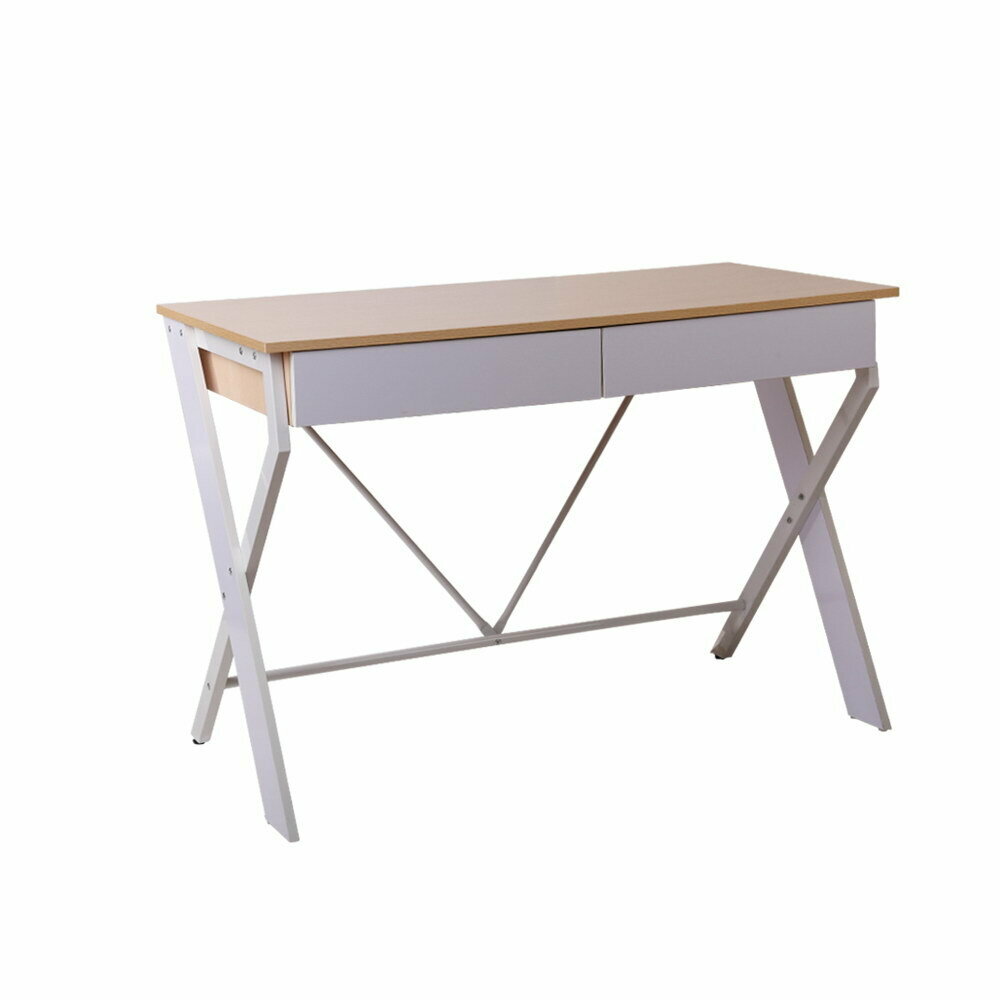 New Metal Desk with Drawer - White with Oak Top