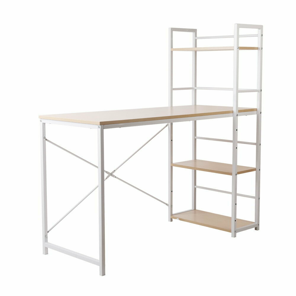 New Metal Desk with Shelves - White with Oak Top