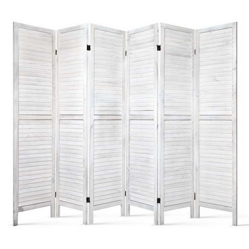 New 6 Panel Room Divider Privacy Screen Foldable Wood Stand White