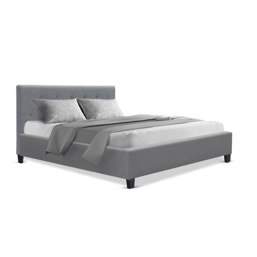 New VANKE Double Size Bed Frame Base Fabric Headboard Wooden Mattress