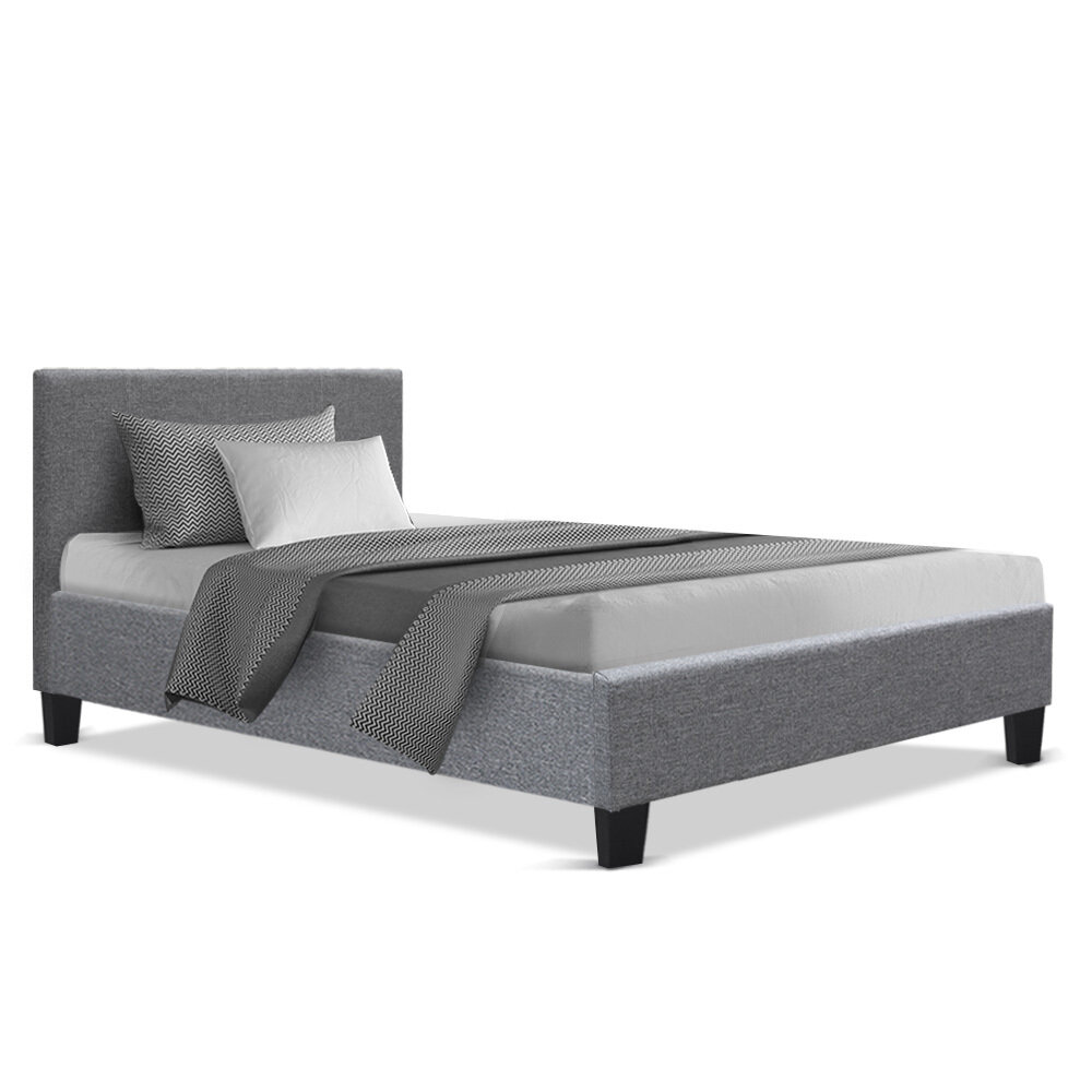 New Bed Frame Single Size Base Mattress Platform Fabric Wooden Grey NEO