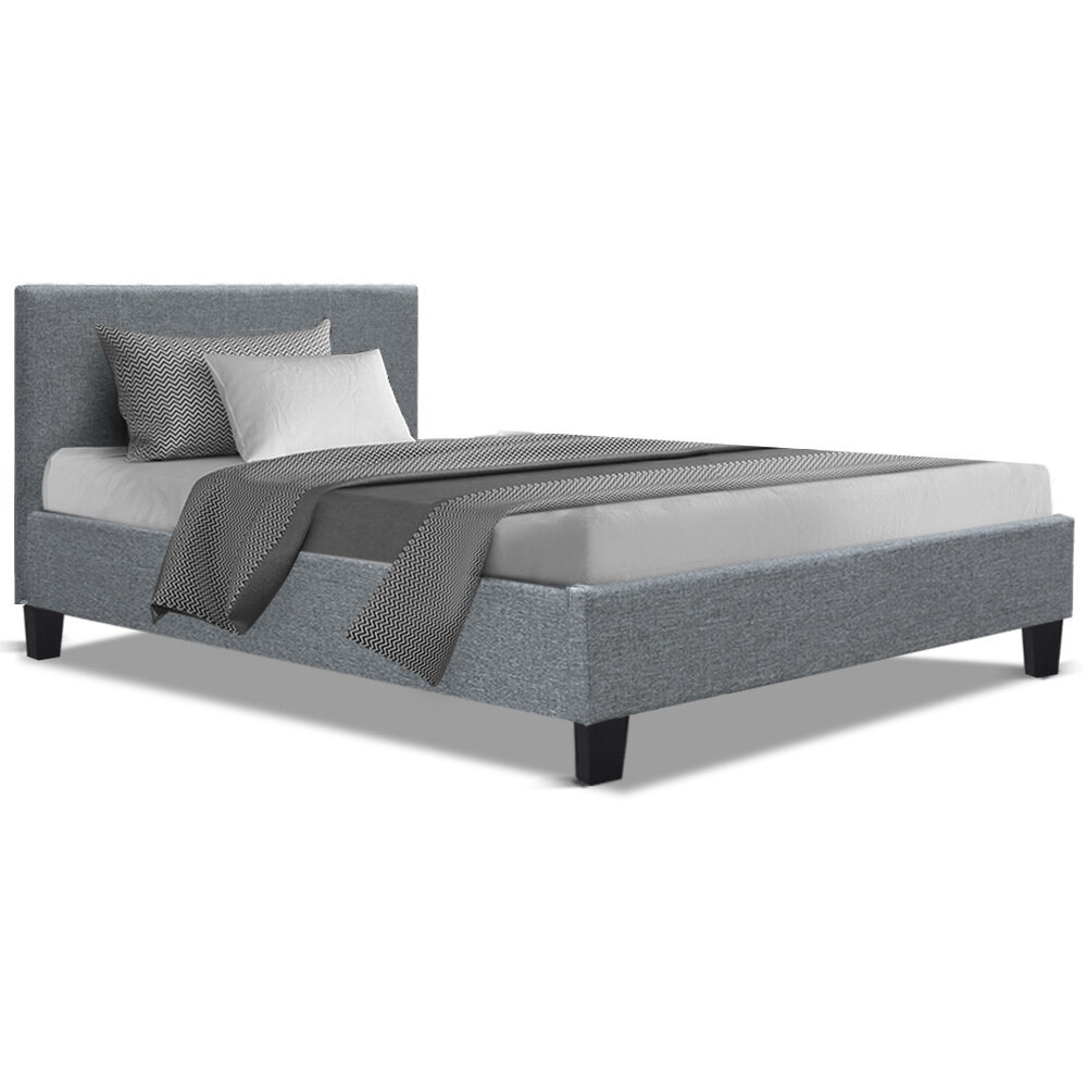 New Bed Frame King Single Size Base Mattress Platform Fabric Wooden Grey NEO
