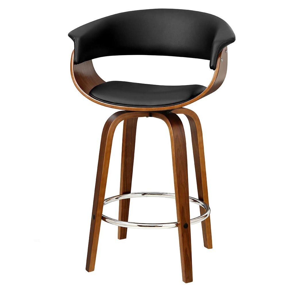 New 1x Swivel Bar Stools Wooden Bar Stool Kitchen Leather Black