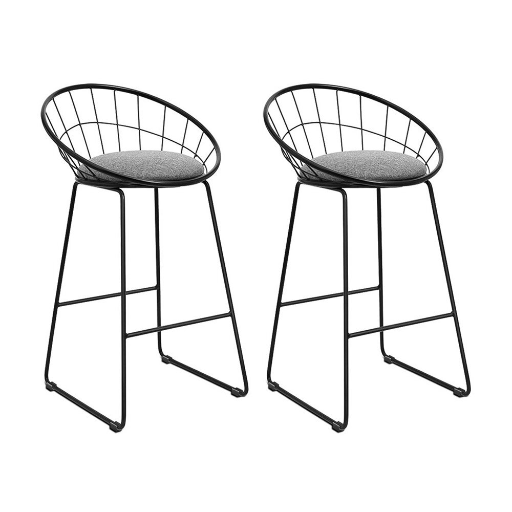 New Set of 2 Nordic Bar Stools Metallic Bar Stool Kitchen Fabric Grey Black