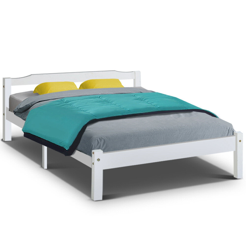 New Double Full Size Wooden Bed Frame Mattress Base Timber Platform White