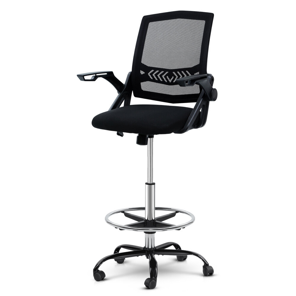 New Office Chair Veer Drafting Stool Mesh Chairs Flip Up Armrest Black