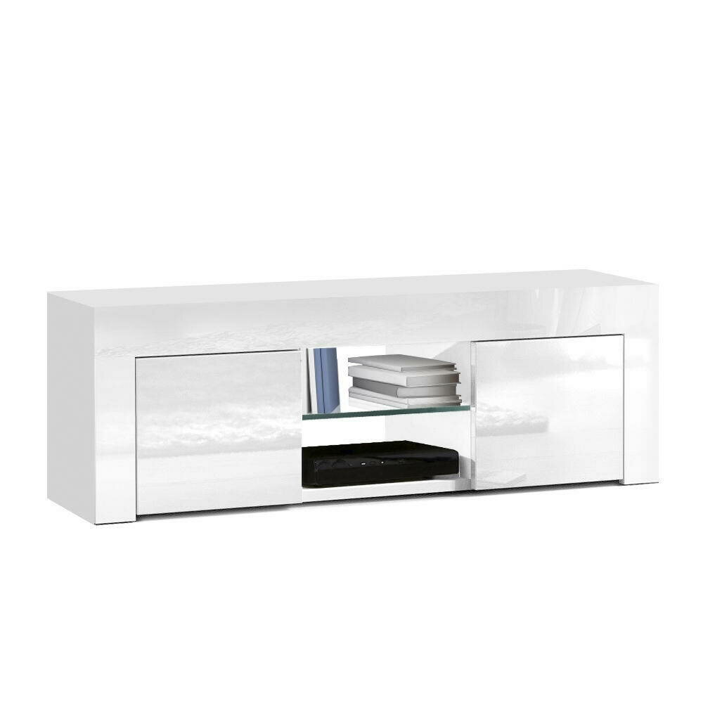 New 130cm High Gloss TV Stand Entertainment Unit Storage Cabinet Tempered Glass Shelf White