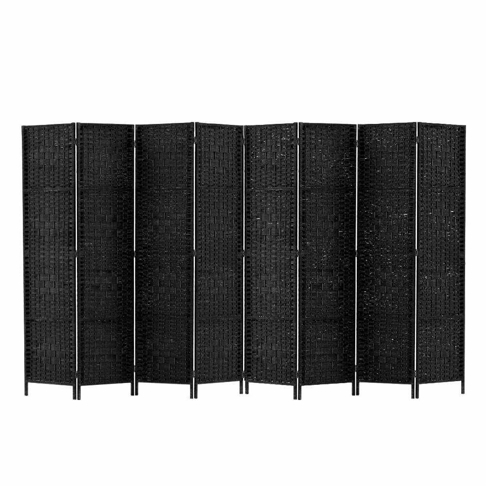 New Room Divider 8 Panel Dividers Privacy Screen Rattan Wooden Stand Black