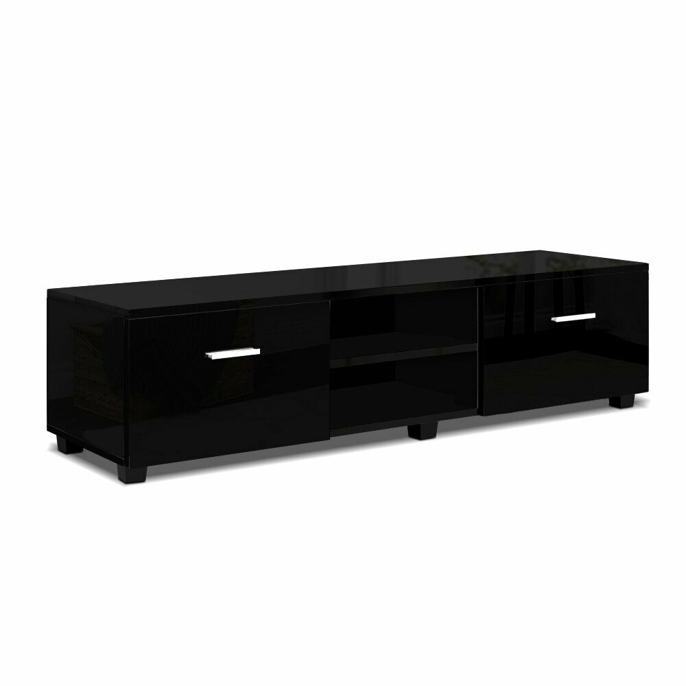 New 140cm High Gloss TV Cabinet Stand Entertainment Unit Storage Shelf Black
