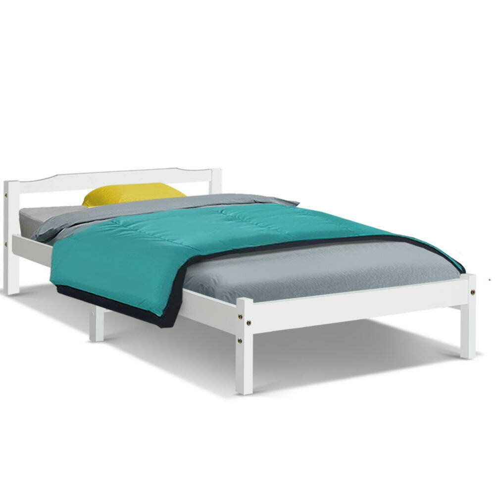 New Single Size Wooden Bed Frame Mattress Base Timber Platform White