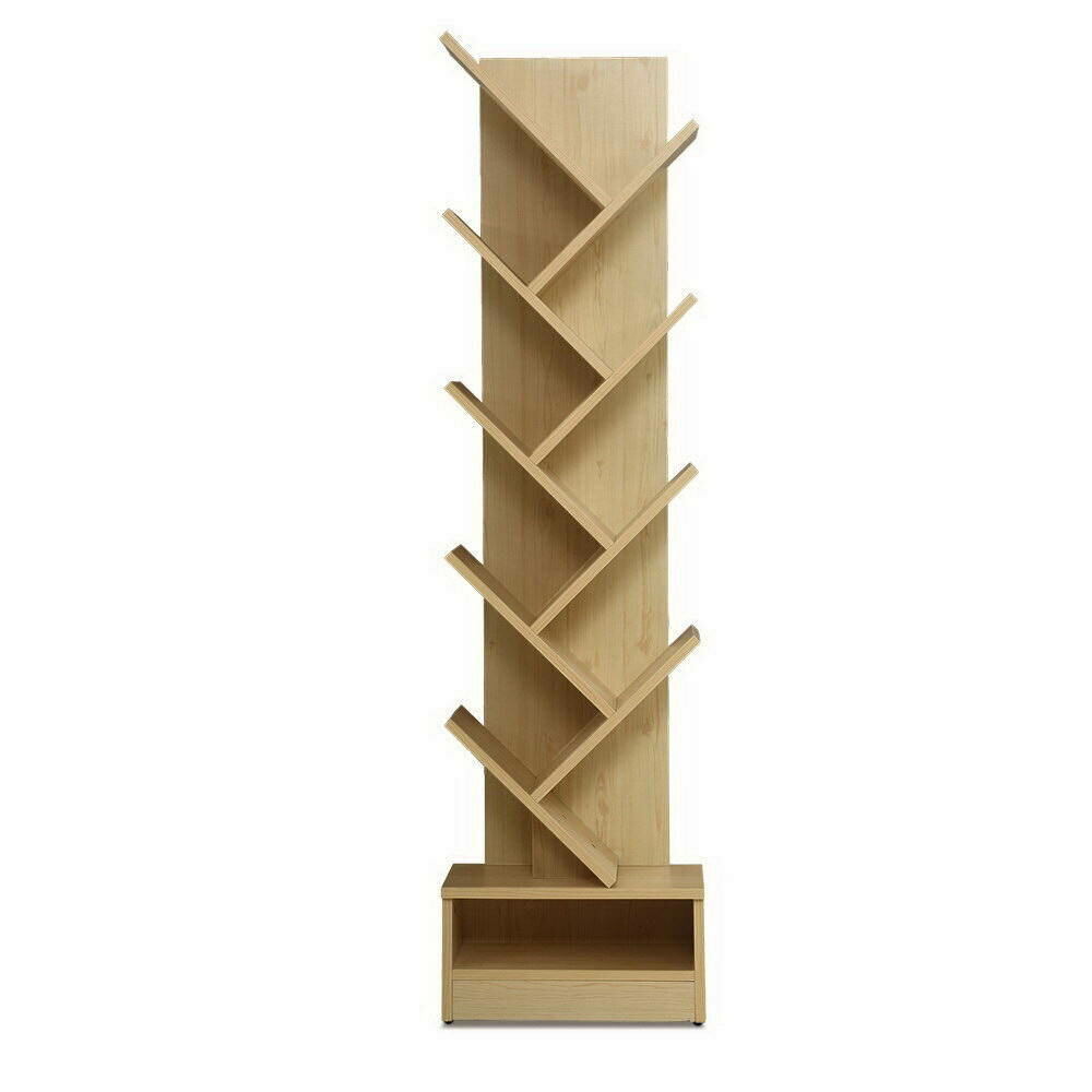 New Display Shelf 9-Shelf Tree Bookshelf Book Storage Rack Bookcase Natural