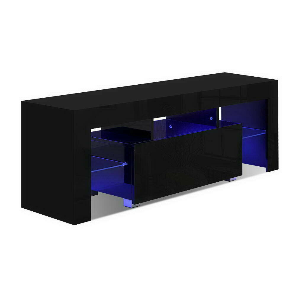 New TV Cabinet Entertainment Unit Stand RGB LED Gloss Furniture 130cm Black