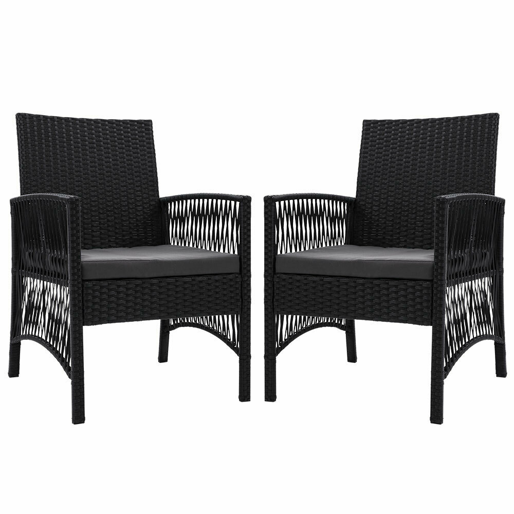 Outdoor Furniture Set of 2 Dining Chairs Wicker Garden Patio Cushion Black Gardeon