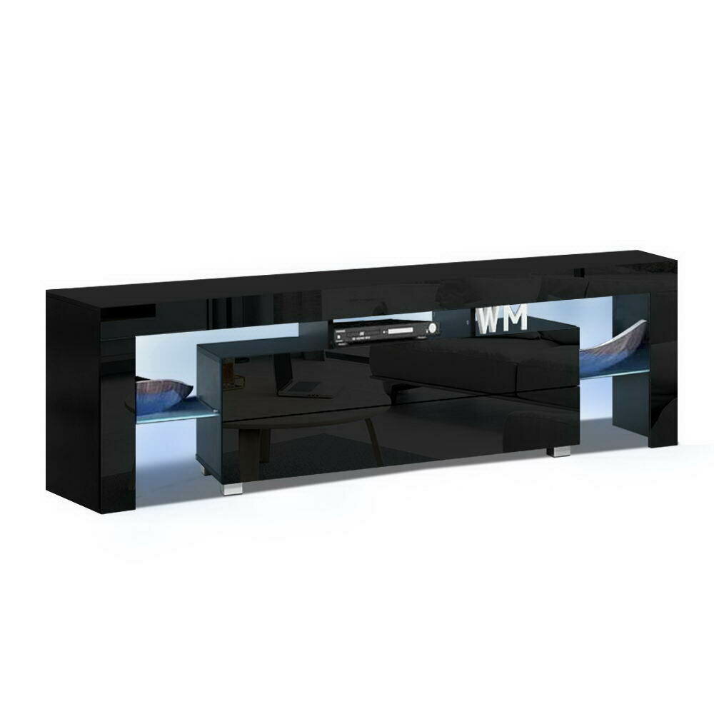 New TV Cabinet Entertainment Unit Stand RGB LED Gloss Furniture 160cm Black