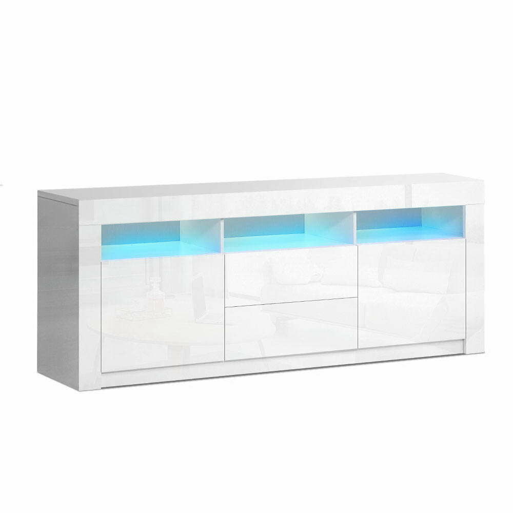 New TV Cabinet Entertainment Unit Stand RGB LED Gloss Drawers 160cm White
