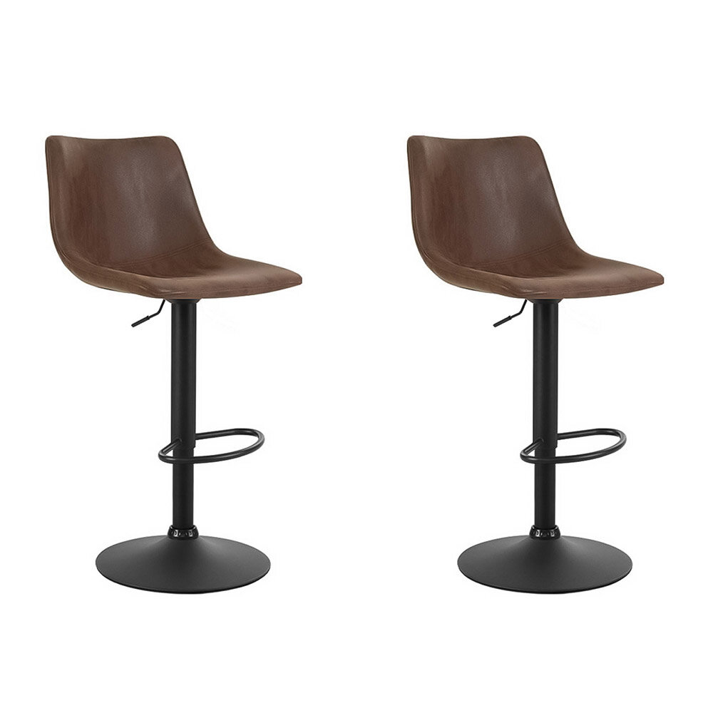New Set of 2 Kitchen Bar Stools Gas Lift Bar Stool Chairs Swivel Vintage PU Leather Brown Black Coated Legs