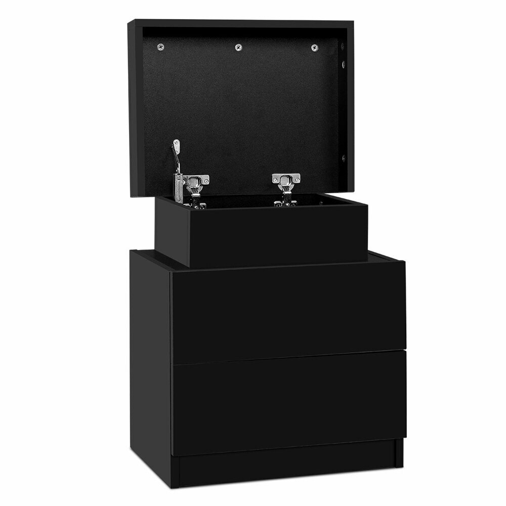 New Bedside Tables 2 Drawers Side Table Storage Nightstand Black Bedroom Wood