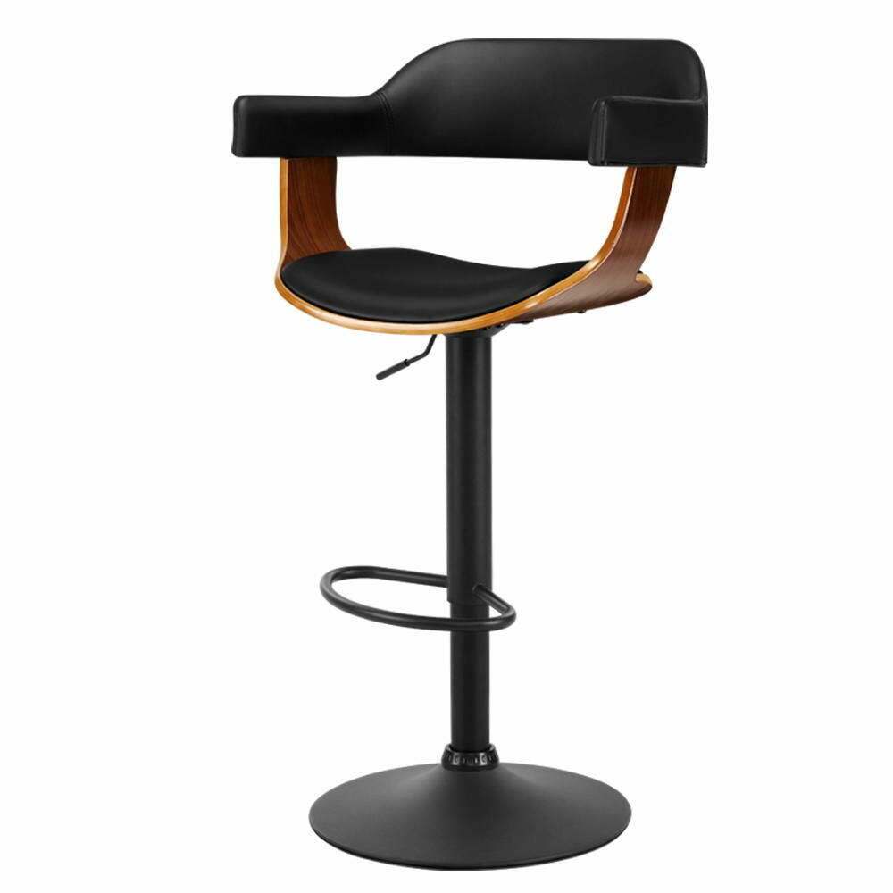 New 1 x Wooden Bar Stools Kitchen Swivel Gas Lift Bar Stool Chairs Leather Black