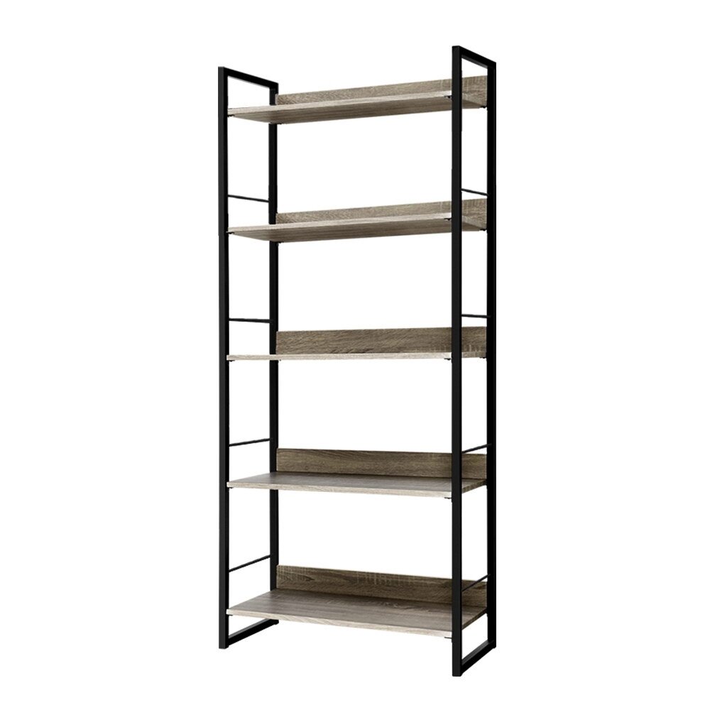 New Bookshelf Wooden Display Shelves Bookcase Shelf Storage Metal Wall Black