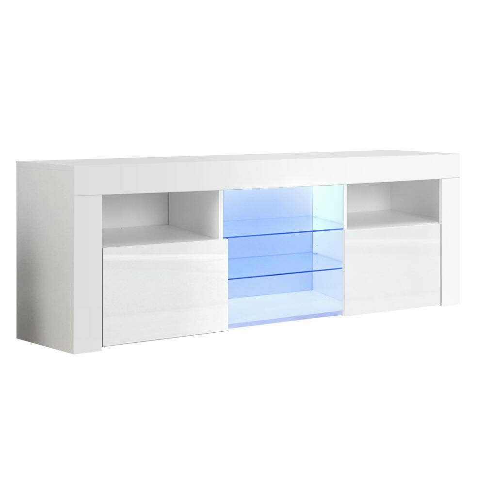 New TV Cabinet Entertainment Unit Stand RGB LED Gloss Furniture 160cm White