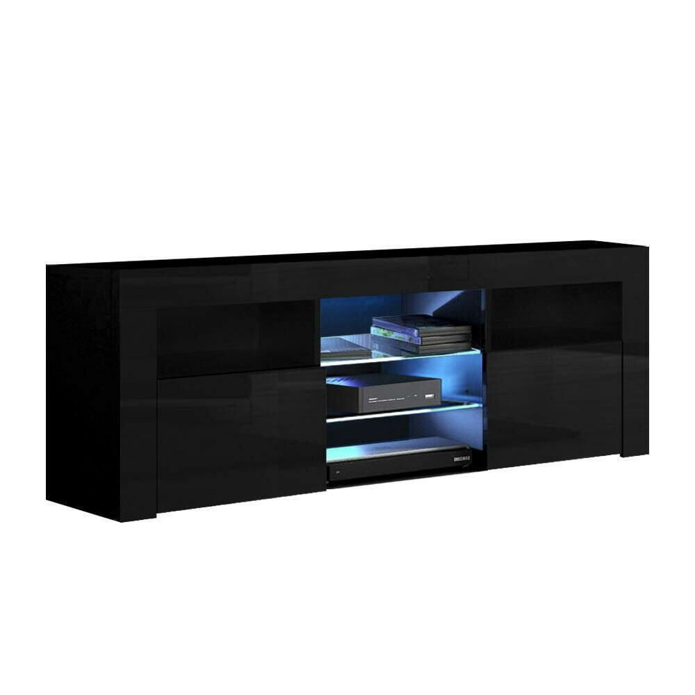 New TV Cabinet Entertainment Unit Stand RGB LED Gloss Furniture 160cm Black