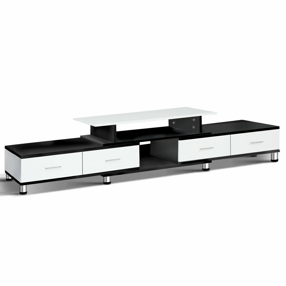 New TV Cabinet Entertainment Unit Stand Wooden 160CM To 220CM Storage Drawers Black White