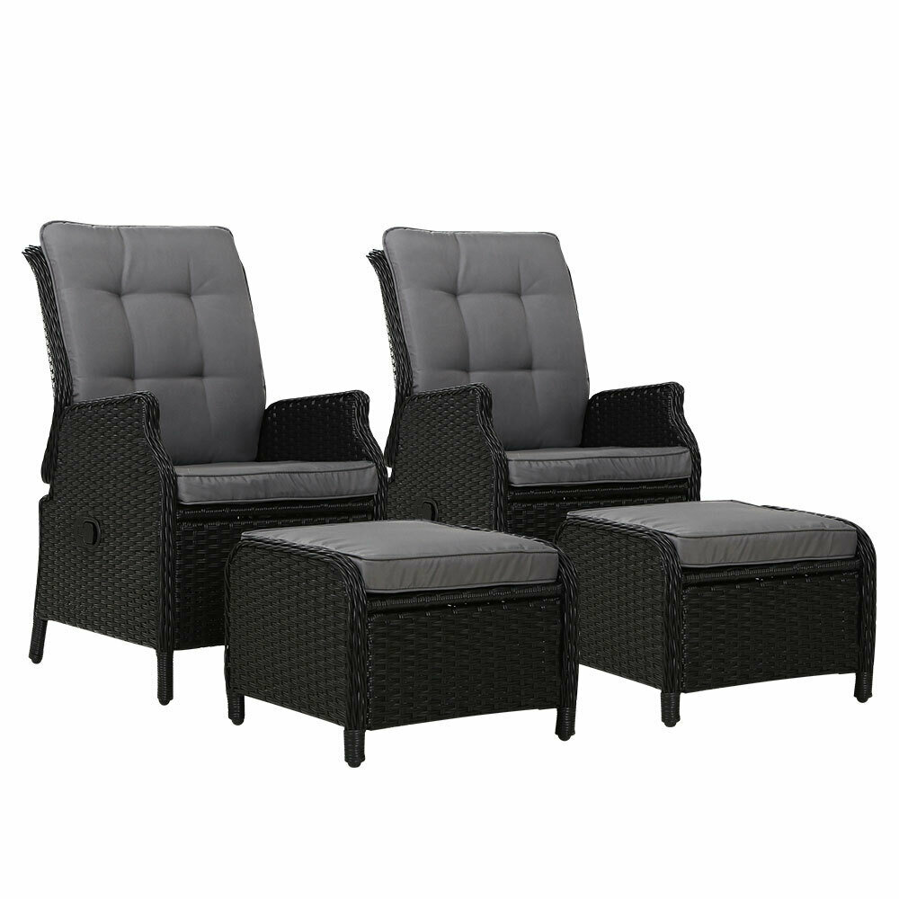 Set of 2 Recliner Chairs Sun lounge Outdoor Setting Patio Furniture Wicker Sofa