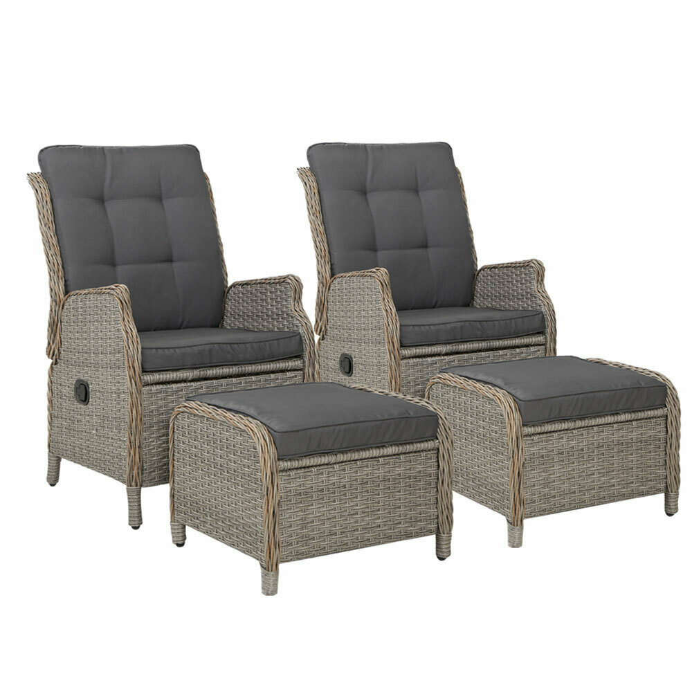 Set of 2 Recliner Chairs Sun lounge Outdoor Patio Furniture Wicker Sofa Lounger