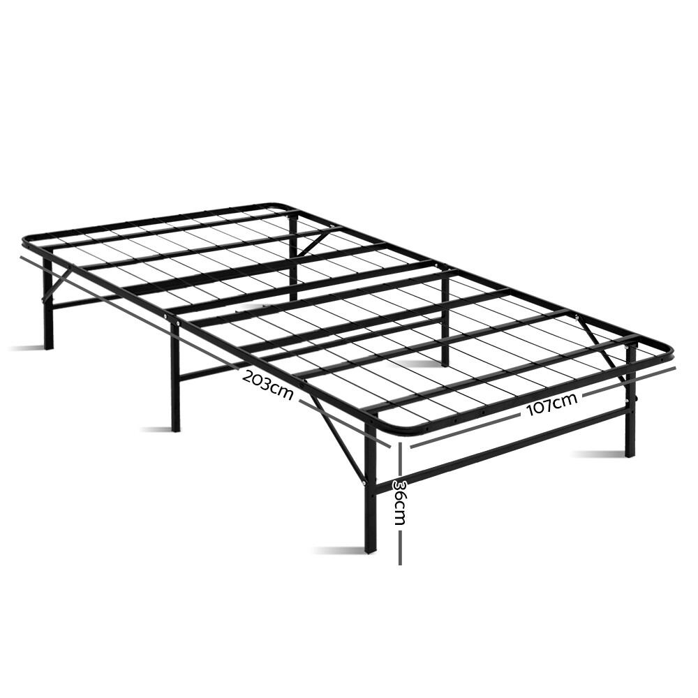 New Foldable King Single Metal Bed Frame - Black