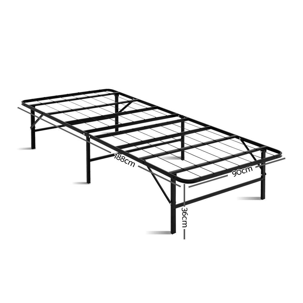 New Foldable Single Metal Bed Frame - Black