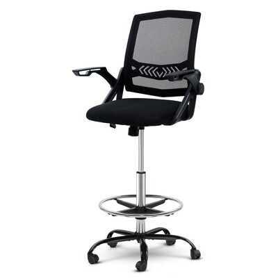 New Office Chair Veer Drafting Stool Mesh Chairs Flip Up Armrest Black
