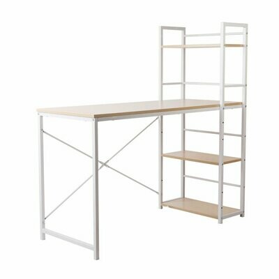 New Metal Desk with Shelves - White with Oak Top