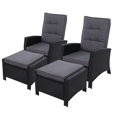Set of 2 Sun lounge Recliner Chair Wicker Lounger Sofa Day Bed Outdoor Chairs Patio Furniture Garden Cushion Ottoman Gardeon