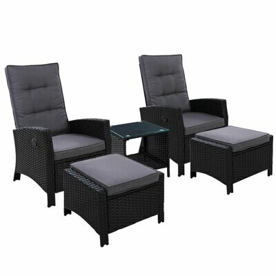 Outdoor Patio Furniture Recliner Chairs Table Setting Wicker Lounge 5pc Black