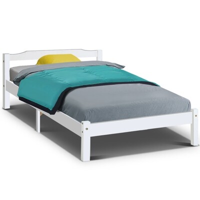 New King Single Size Wooden Bed Frame Mattress Base Timber Platform White