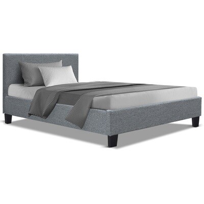 New Bed Frame King Single Size Base Mattress Platform Fabric Wooden Grey NEO