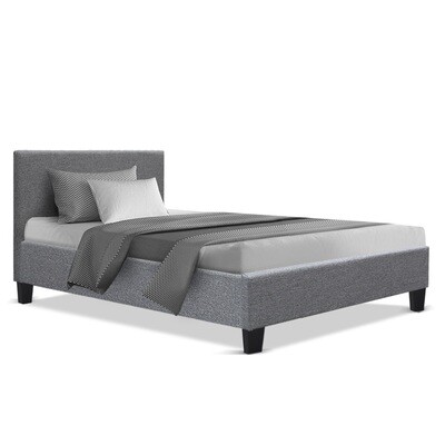New Bed Frame Single Size Base Mattress Platform Fabric Wooden Grey NEO