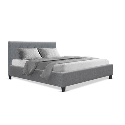New VANKE Double Size Bed Frame Base Fabric Headboard Wooden Mattress