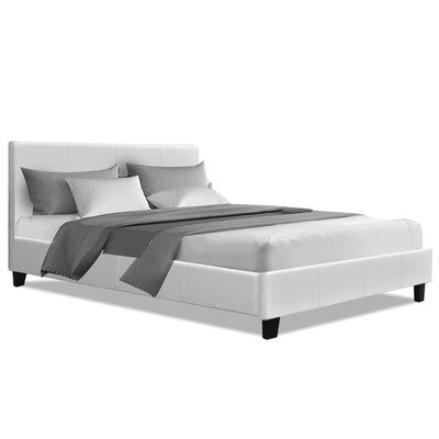 New Bed Frame Double Size Base Mattress Platform Leather Wooden White NEO