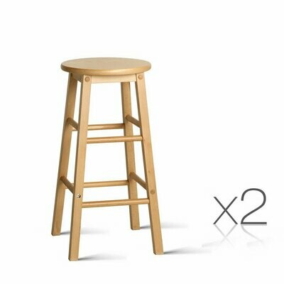 New Set of 2 Beech Wood Backless Bar Stools - Natural