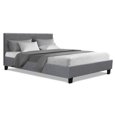 New Bed Frame Double Size Base Mattress Platform Fabric Wooden Grey NEO