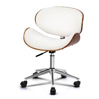 New Wooden &amp; PU Leather Office Desk Chair - White