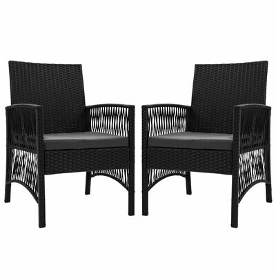 Outdoor Furniture Set of 2 Dining Chairs Wicker Garden Patio Cushion Black Gardeon